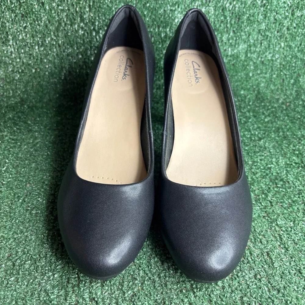 Clarks Ambyr Joy Leather Comfort Round Toe Dress Pump Heel Black Womens Size 9.5